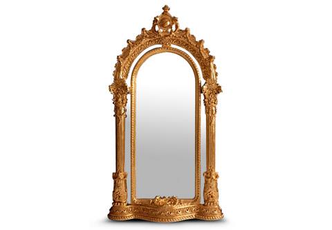 Opulent 19th century Italian Renaissance and Rococo style gadrooned large pier gilt-wood marginal frame Entrance Mirror